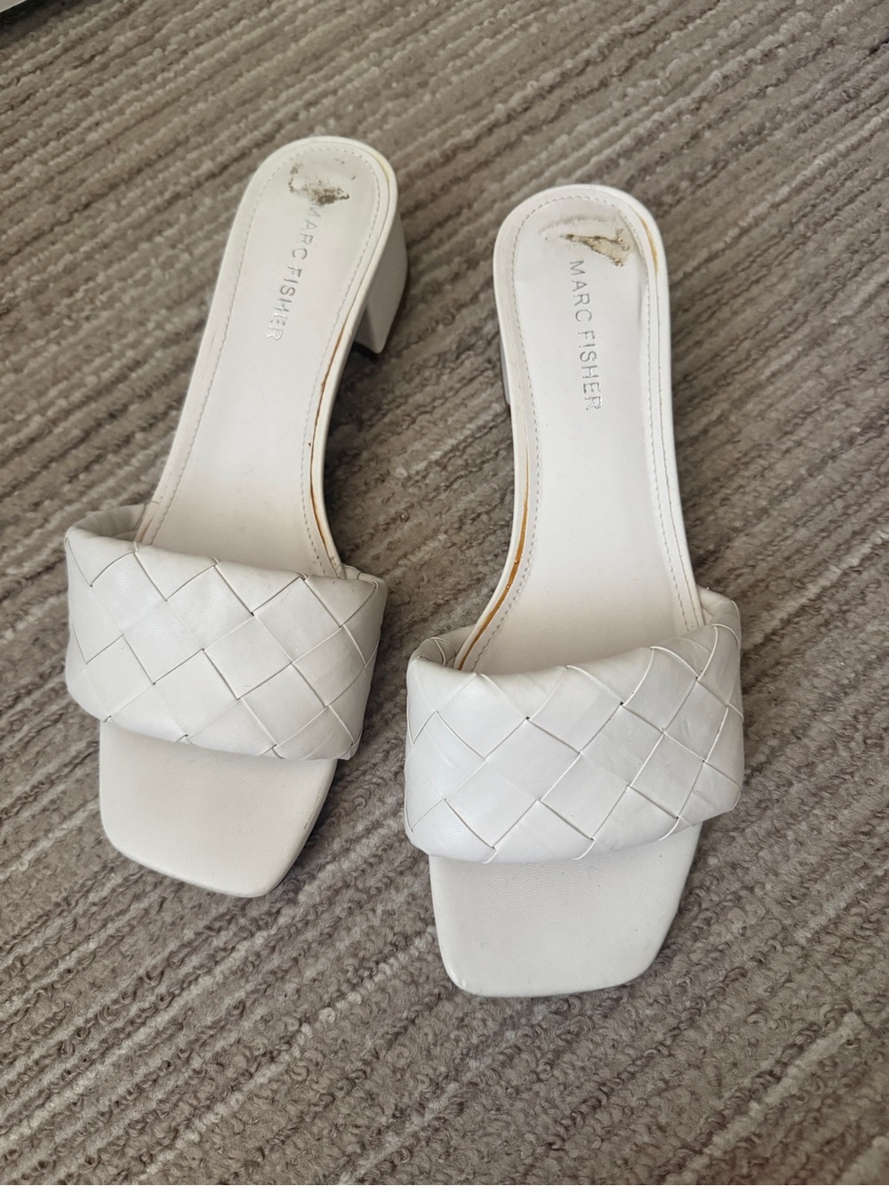 Marc Fisher Cream Woven Block Heel Slide Mules